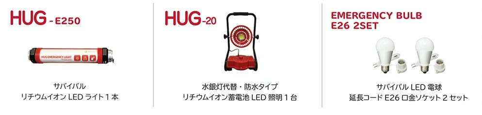 HUG-E250、HUG-20、EMERGENCY BULB E262SET